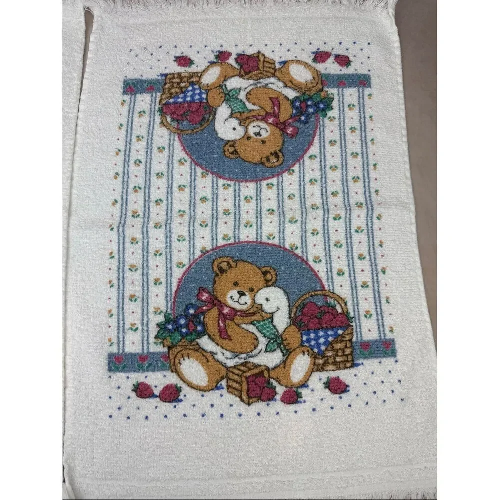 Vintage Bear Goose Hand Towels Set of 2 Cottagecore Hearts